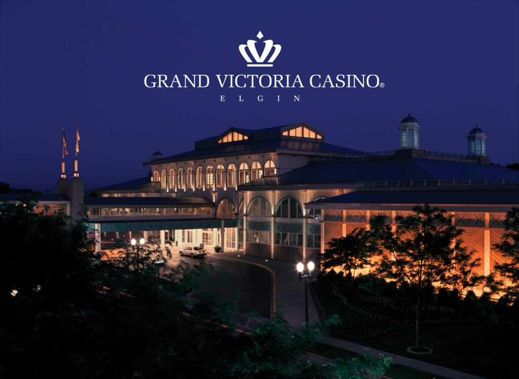 GVC Pavilion Exterior Dusk W-Logo (Source: https://newsroom.caesars.com/Property-Fact-Sheets/Grand-Victoria-Casino/)